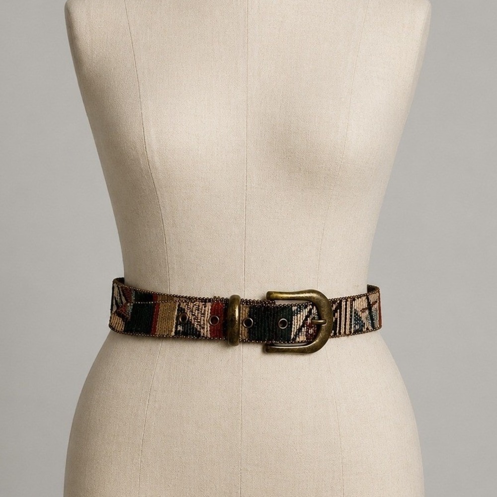 Elite Fresno California Tapestry Western Boho Beaded Belt Sz Small Vintage